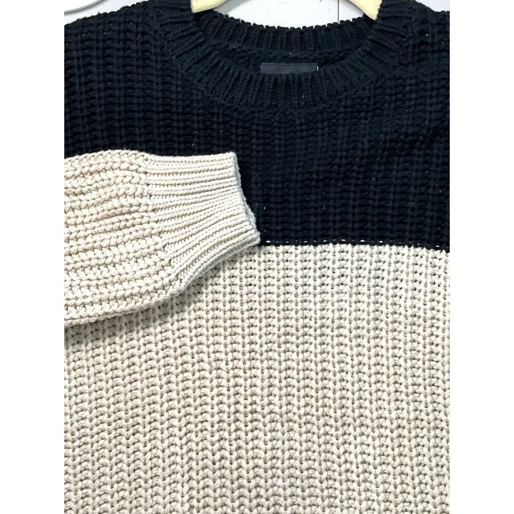 Anthropology Miou Muse Women's Two-Tone Chunky‎ Knit Sweater Black & Beige Small